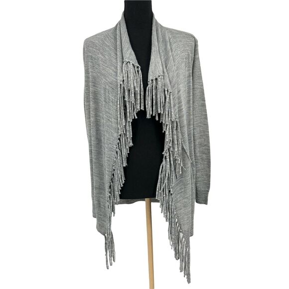Rebecca Taylor Gray Wool Alpaca‎ Fringe Drape Front Knit Cardigan Xs - Picture 7 of 7